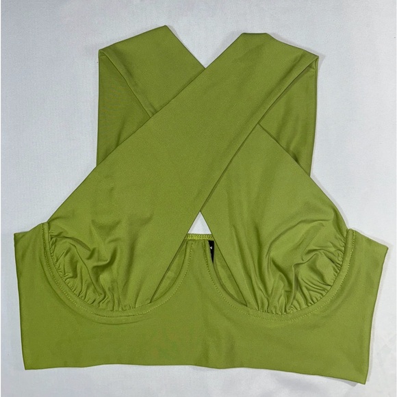 CROSS WRAP GREEN CROP TOP - Picture 2 of 4